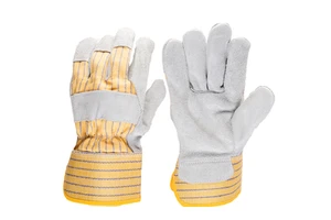Multi Purpose Industrial Mechanical Rigger Labor Protection Yellow Striped Fabric Back Split Cowhide Leather Safety Work Gloves