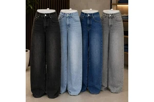 Women's High Waist Wide Leg Jeans, Vintage Washed Casual Denim Pants for Daily Streetwear