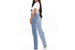 Two Tone High Rise Mom Jeans Ladies Casual Jeans Plus Size Straight Leg Women Jeans
