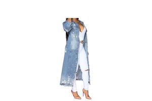 High Quality Spring Fall Women's Denim Jackets Long Trench Button Coat Ripped Denim Jackets Women's Denim Sets