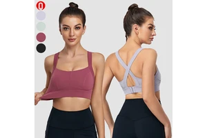 Wholesale Custom Women High Elastic Cross Back Sports Bra Fitness Back Adjustable Buckle Wide Straps High Impact Yoga Bra