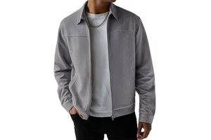 Men's Autumn Slim Fit V-neck Genuine Leather Motorcycle Denim Waterproof Breathable Windproof Stretch Quick Dry Solid Jacket