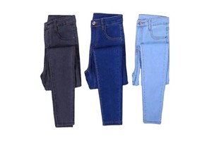 Premium Quality Women's High Waist Vintage Casual Breathable 100% Cotton Denim Jeans Pencil Pants with Zipper Fly
