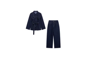 New Women's Clothing European and American Style Loose Strap Casual Denim Straight Leg Denim Suit
