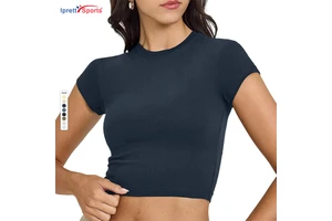 Women's Yoga Sports Crop Top for Breathable Crew Neck Tight Solid Color Fitness Casual Short-sleeved T-shirt From China