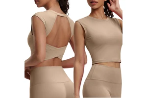 Women Hollow Out Back Yoga Vest with Removable Padding Sleeveless Breathable Sports Tops Gym Fitness Running Workout Tops