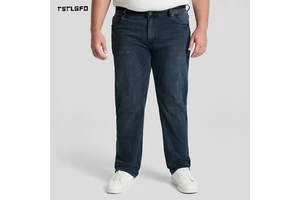 Men Plus Size Dark Wash Denim Pants Straight Leg Regular Fit Classic Five Pocket Casual Jeans For Daily Wear