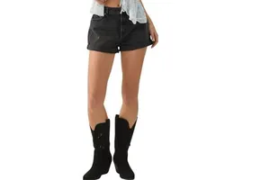 OEM Women Black Denim Shorts High Waist Rolled Hem Vintage Washed Casual Summer Jean Shorts Custom Wholesale