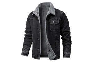 Men's Casual Winter Denim Jacket Thick and Warm with Button Decoration Front Logo-Available for Wholesale