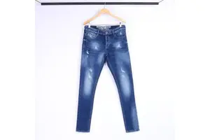 OEM / ODM New Fashion Dark Indigo Distressed Holes Men's Denim Long Pant Jeans