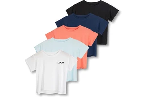 Women's Quick Dry Loose Yoga Crop Top Short Sleeve Crew Neck Stretch Athletic Tee