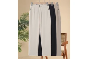 Women's Comfortable Elastic Trousers Pants Casual Autumn Regular Solid 100% Cotton Canvas Suit
