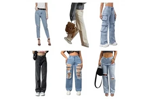 Hot-selling Women Casual Stretch Washed Denim Fashionable Straight High Waist Cheap Summer Jeans Pants Random Shipment