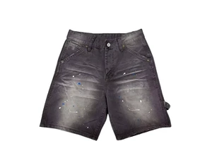 Customized High-quality Denim Shorts with Wide Legs and Street Style Retro Splashed Ink Print Summer Men's Denim Shorts
