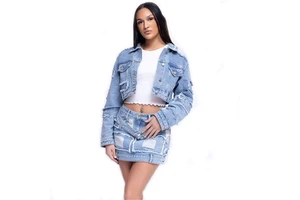KY Wholesale Summer Suits New With Button Denim Cargo Pants Women Denim Jacket for Women