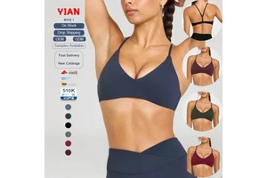 Women Solid Color Beautiful Back Pad Bra Breathable Cross Shoulder Fitness Yoga Top Quick Dry Soft Sport Bra