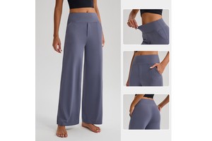 Women's High Waist Wide Leg Yoga Pants Nude Feel Butt Lift Tummy Control Workout Trousers