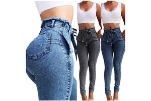 YQY692 Best-Selling Denim Jeans Pants Slim Fit Elastic High Waist Jeans Pants for Women With Tassel Belt