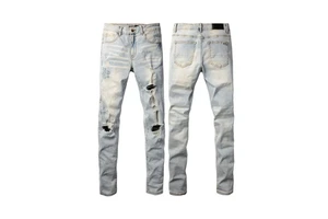 Men Ripped Used Pants Japanese Denim Men's Casual Pants Trendi Pantalon Homme Jean 2024