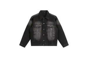 2025 Plus Size Men's Slim Fit Denim Jacket Washed Cow Skin Zipper Closure Cotton Filled Button Breathable jacket for Autumn