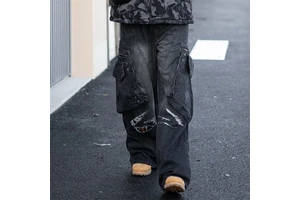 Faded Black Ripped Wash Multi Pocket Cargo Plus Size Men's Jeans Wide Leg Streetwear Daily Wear Baggy Denim Jeans Manufacturer