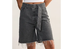 Low MOQ Women's Vintage Y2K Streetwear Mid Rise Belt Denim Shorts Faded Print Summer Casual Bulk Order