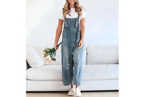 Channel 2025 Summer Jeans Distressed Wide Leg Overall Jumpsuit Women's Loose Adjustable Strap Baggy Denim Bib Overalls