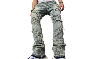 New Ripped Men's Jeans Fashion Loose Wide-leg Trousers Casual Men's Trousers