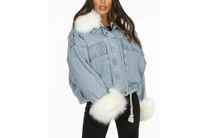 Luxury Oversized Thick Denim Jacket for Women Winter Coats with Button Decoration Breathable and Plus Size Fur Jacket
