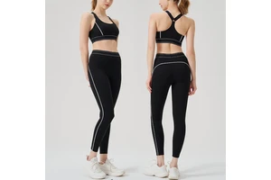 High-Waisted Women's Sports Suit Breathable Sports Bra Nude Tight-Fitting Yoga Fitness Running Set Contrasting Plus Size Front