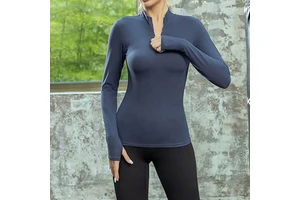 Compression Workout Clothing 1/4 Zip High Neck Fitness Gym Wear Upf 50 Polyester Running Yoga Long Sleeve Sports Tops for Women