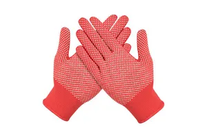 Professional Safety Gloves PVC Dot Texture Palm Finger Knit Polyester Shell Washable Reusable Light Duty Handling Anti-Slip