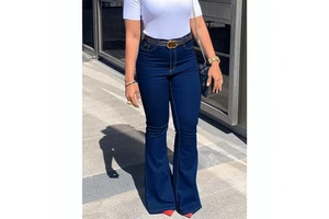Women's Jeans High Waist Vintage Jeans Dark Blue Wide Leg Flared Pants with Slim Flare New Casual Style for Spring and Autumn