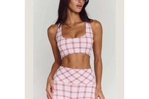 New Arrivals Women Scoop Neckline Racer Back Gym Top Second Skin Feel Plaid Workout Stretchy Yoga Tank Top Breathable Sports Bra