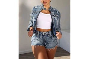 Spring Hot Sale Women Jackets Cross Denim Shorts Suits