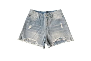 High Quality Mid Waist Destroyed Denim Hot Shorts Fashion Raw Edge Hem Casual Jeans Shorts for Women