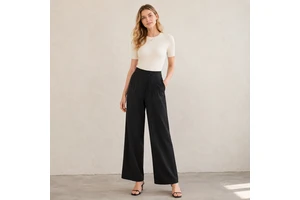 Women's High Rise Wide Leg Pants Dressy Casual Palazzo Pants With Double Pleats Flowy Elegant Trousers For Office Party
