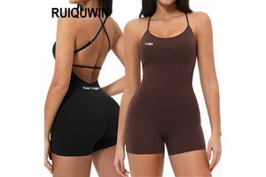 RUIQUWIN OEM Women's Backless Sports Jumpsuit Lightweight Breathable Sports Fitness Suit Tight Elastic Yoga Jumpsuit