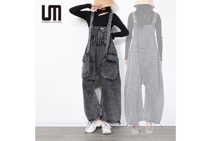 OEM ODM Hot Selling Women Streetwear Jeans Overalls Sleeveless Black Loose Casual Denim Jumpsuits