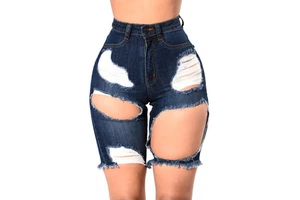 Selling Women'S Summer Shorts Solid Fashion Zipper Fly Sexy Hole Skinny Demin Jeans Short