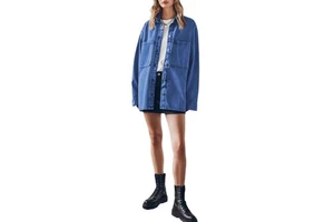Newest Style Lady Denim Jean Jacket Casual Button up Long Sleeve Oversized Denim Shirt Jacket for Women