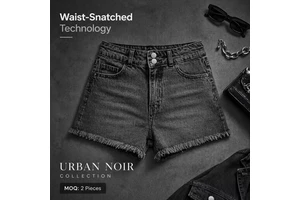 Vintage Gray Black High Rise Denim Shorts Ladies Double Buttons Frayed Hem Casual Summer Women's Shorts Jeans