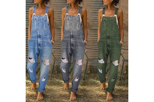 Latest Hot Selling Fashion Versatile Jean Jumpsuits Women Wide Leg Overalls Loose Strap 5XL Pants Denim Jumpsuit Women
