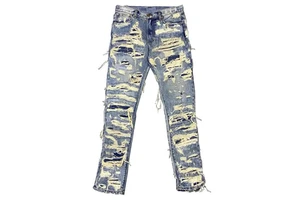 2024 Distressed Plus Size Men's Jeans Denim Polyester/Cotton Bleach Wash Rough Leg Bottom Ripped Streetwear High Street Fashion