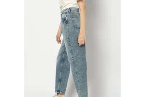 High Waist Stonewashed Blue Denim Jeans Women's Casual Ankle-Length Regular Fit Five-Pocket Cotton Pants