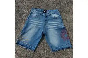 Custom Breathable Mid Waist Straight Knitted Denim Shorts Sun Faded Vintage Streetwear Men's High Quality Casual Jeans Summer