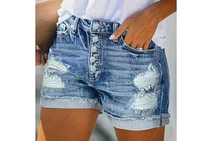 2025 Women's Straight Denim Jean Shorts High Quality Regular Fit Sexy Streetwear Leopard Washed Casual Mid Waist Vintage Design