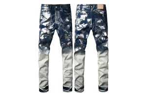 Mens Tie Dye Denim Jeans Streetwear Holes Destroyed Washed Pants Straight Trousers
