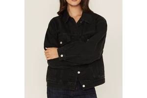 LARSUR Custom Factory Distress Wash Trucker Denim Jacket Western Cowgirl Classic Button up Long Sleeves Jeans Jacket for Women