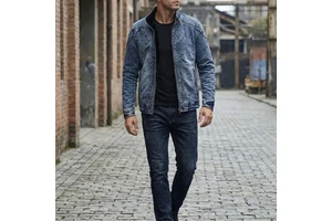 Men's Washed Classic Slim-Fit Denim Jeans Jacket Coat Blue Black With Fleece Lining